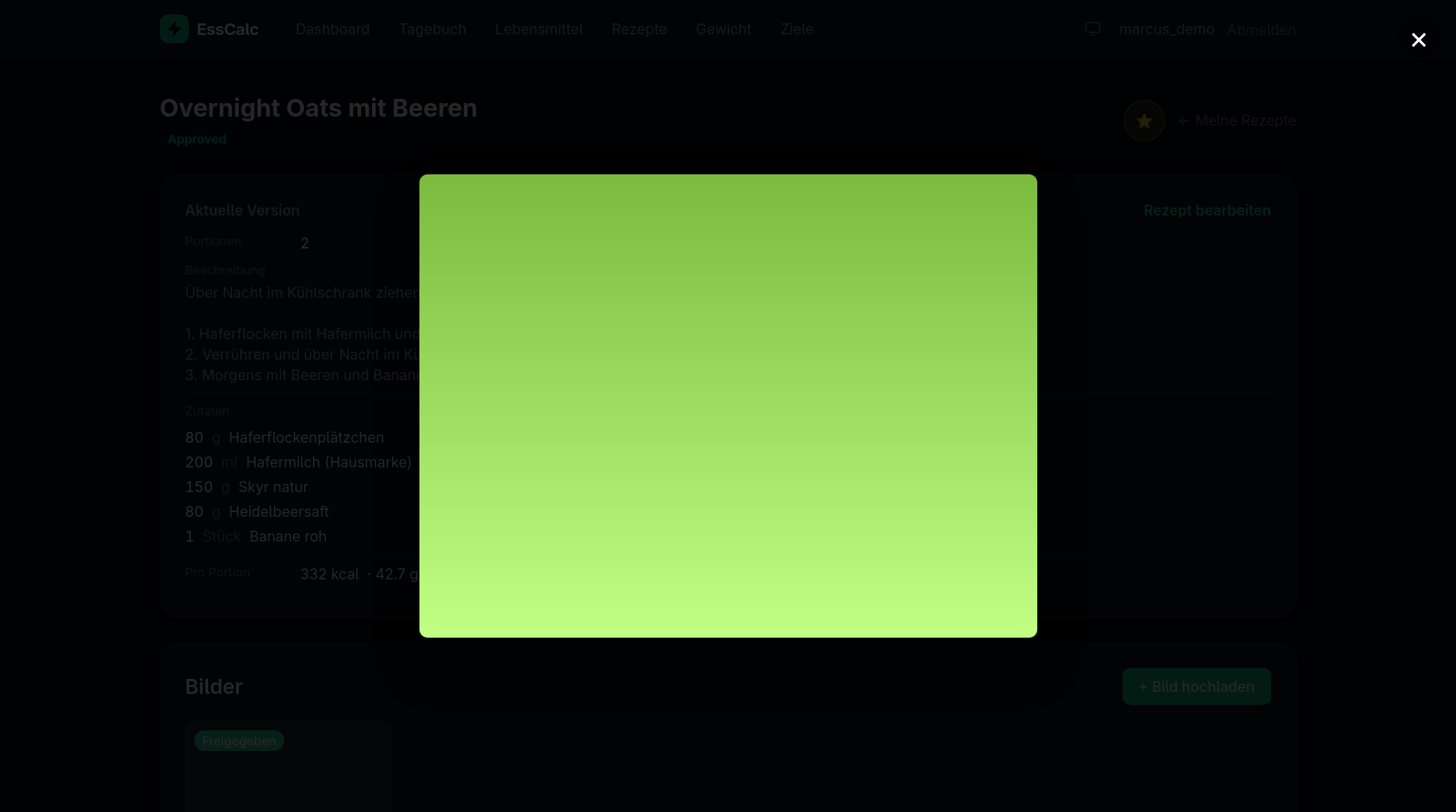 Lightbox auf einer Rezeptseite