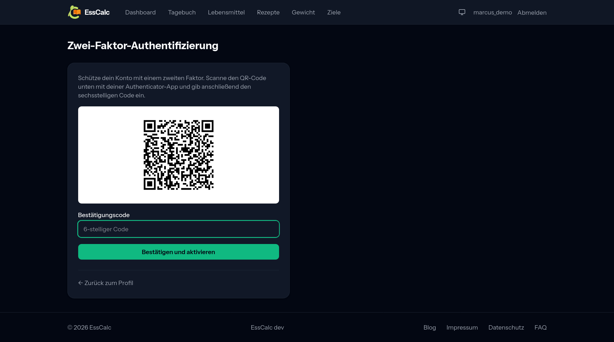 2FA-Einrichtung: QR-Code mit der Authenticator-App scannen und mit dem Code bestätigen